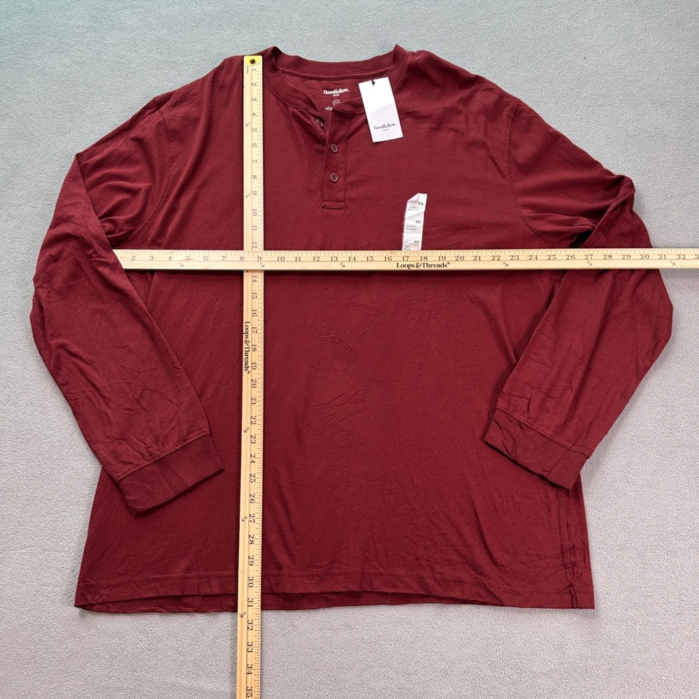 Goodfellow & Co Mens XXL Burgundy Long Sleeve Henley Shirt Cotton Casual Top NWT - Picture 3 of 6